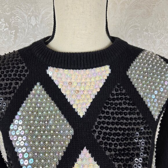 Alfred Dunner Petite Size Med Argyle Front Pullover Sweater Sequin Embellishment - Picture 2 of 11